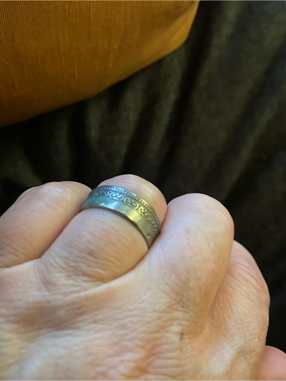 Sterling Patterned Scroll Ring - Silver